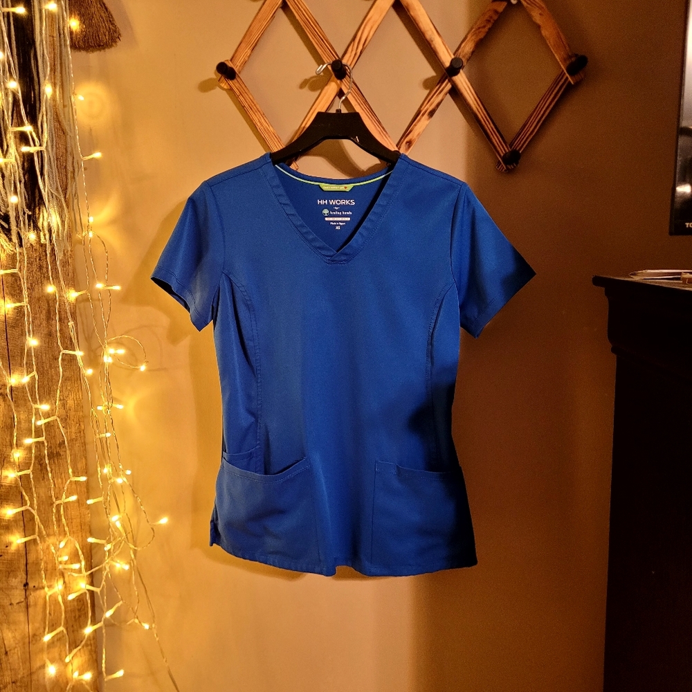 Royal Blue XS Healing Hands Women's ScrubTop